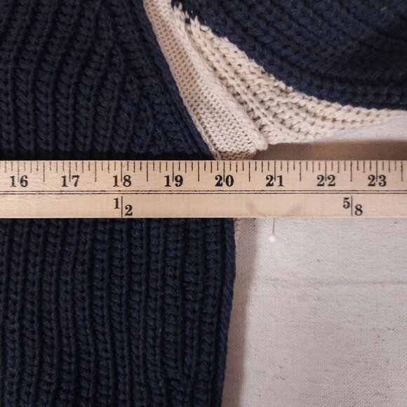 360 Sweater Knit V-Neck Sweater Womens Large Blue Light Tan Side Perforations - Picture 5 of 14